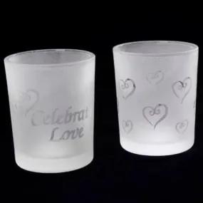 Frosted & Etched Glass Votive Candle Holders Love Theme 2 Assorted