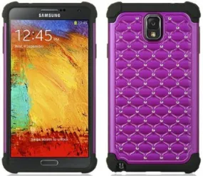 Galaxy Note 4 Case, Crystal Rhinestone Studded Hybrid Dual Layer Shock Resistant Case for Samsung Galaxy Note 4 - Purple/Black