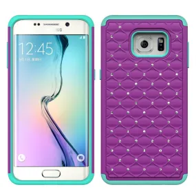 Galaxy Note 5 Case, Crystal Rhinestone Studded Hybrid Dual Layer Shock Absorbent Case for Samsung Galaxy Note 5 - Purple/Teal