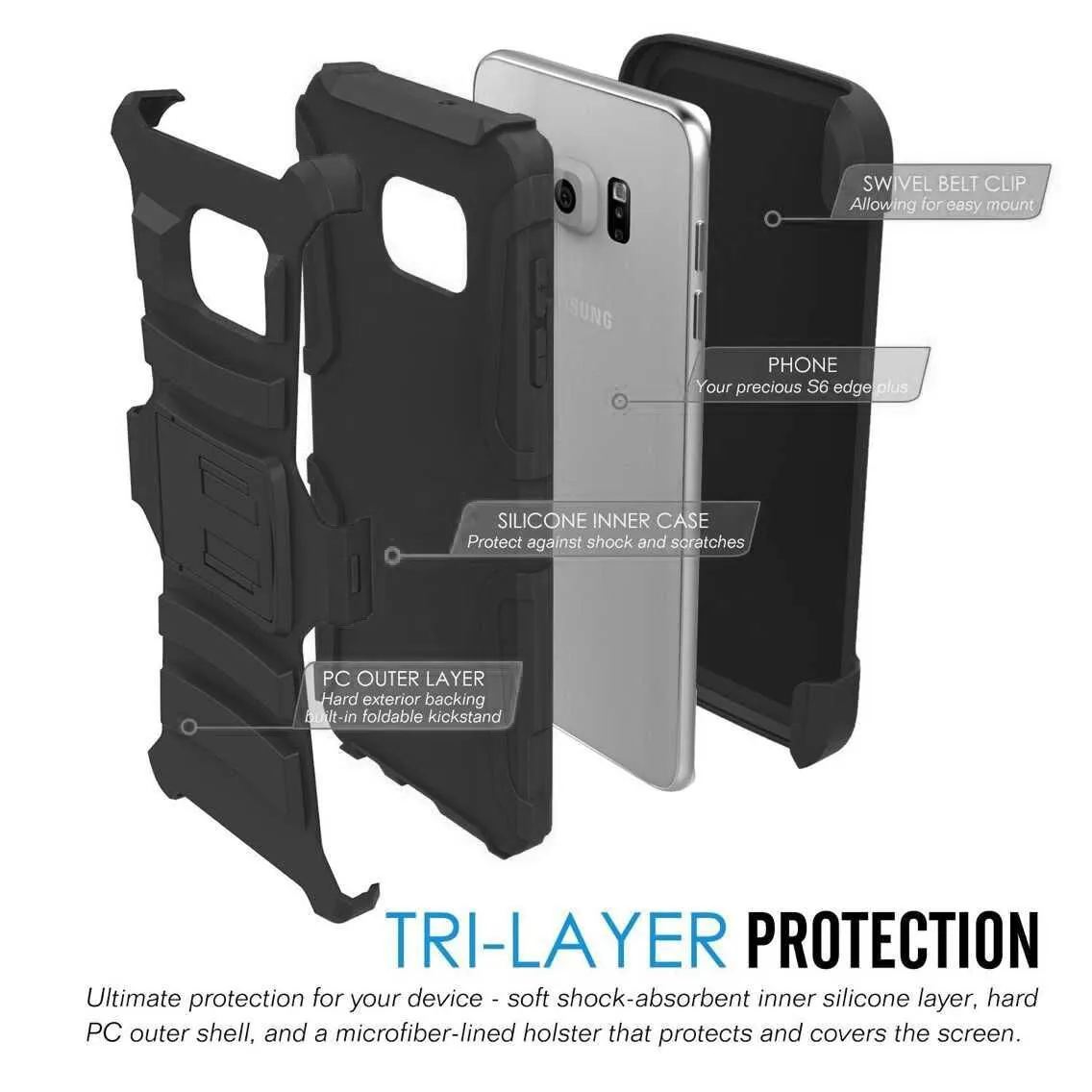 Galaxy Note 5 Case, Full Body Armor [Kickstand] Hybrid Tri-Layer Case for Samsung Galaxy Note 5 - Black