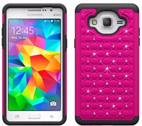 Galaxy On5 Case, Crystal Rhinestone Studded Slim Hybrid Dual Layer Case for Samsung Galaxy On5 - Hot Pink/Black