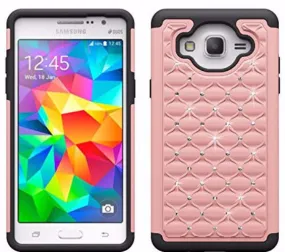 Galaxy On5 Case, Crystal Rhinestone Studded Slim Hybrid Dual Layer Case for Samsung Galaxy On5 - Pink/Black