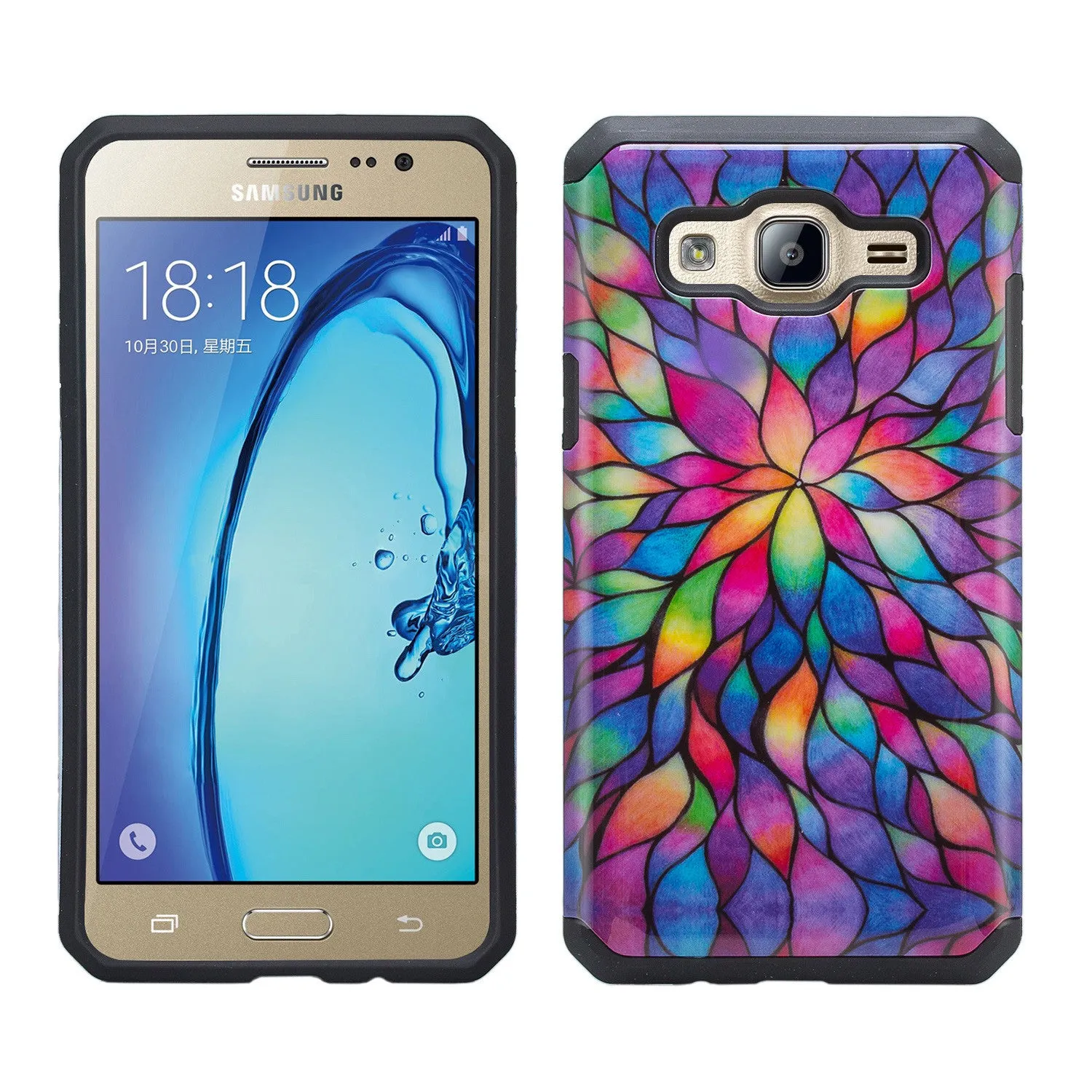 Galaxy On5 Case, Slim Hybrid [Impact/Shock Resistant] Dual Layer Case for Samsung Galaxy On5 - Rainbow Flower