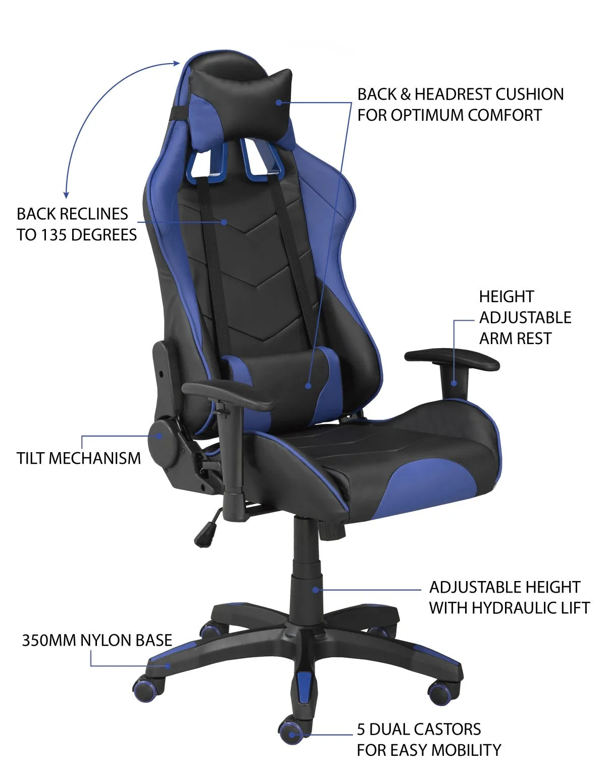 Gaming Desk & Chair Set, Blue/Black