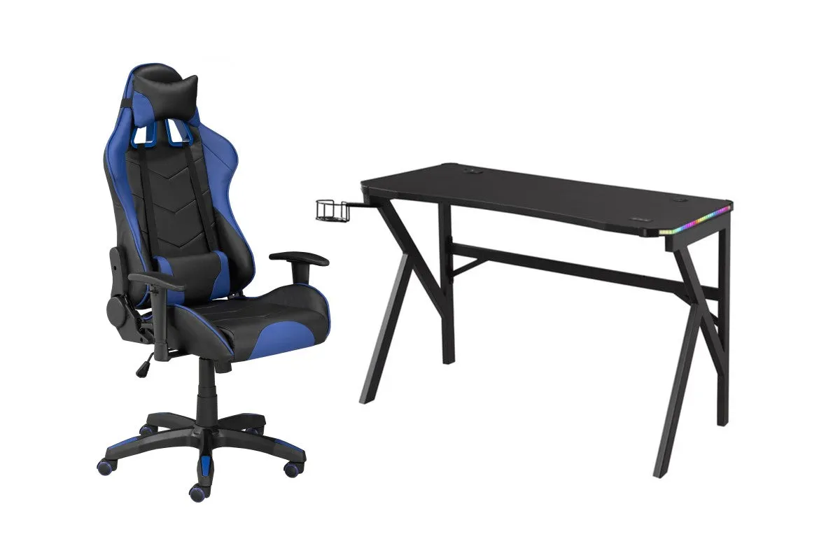 Gaming Desk & Chair Set, Blue/Black