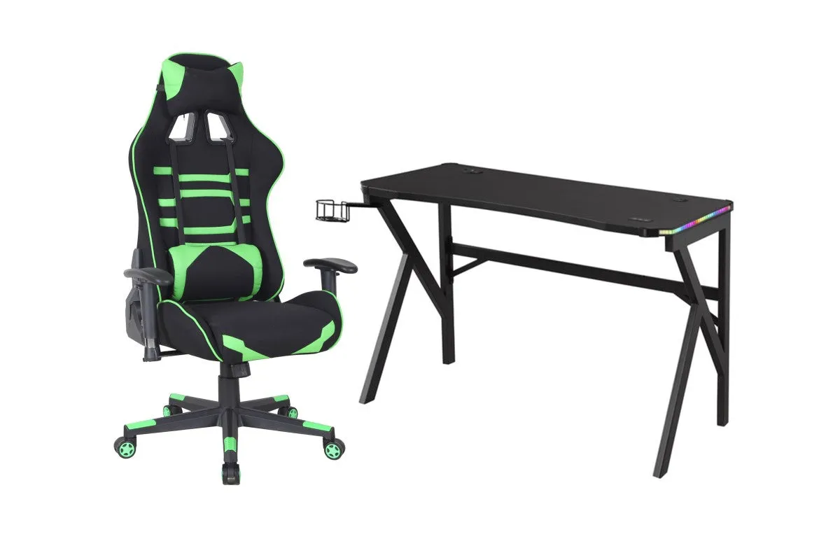 Gaming Desk & Chair Set, Green/Black