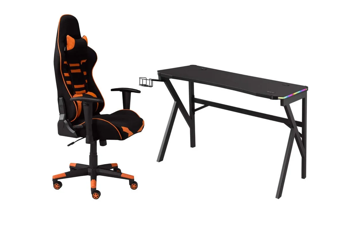 Gaming Desk & Chair Set, Orange/Black