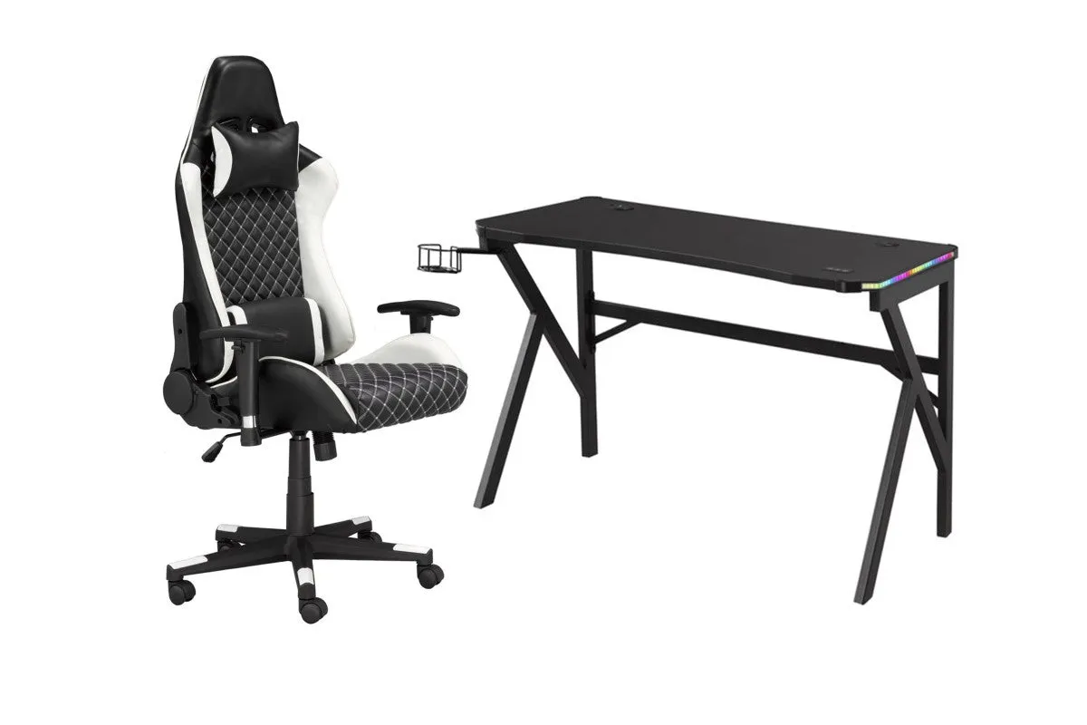 Gaming Desk & Chair Set, White/Black