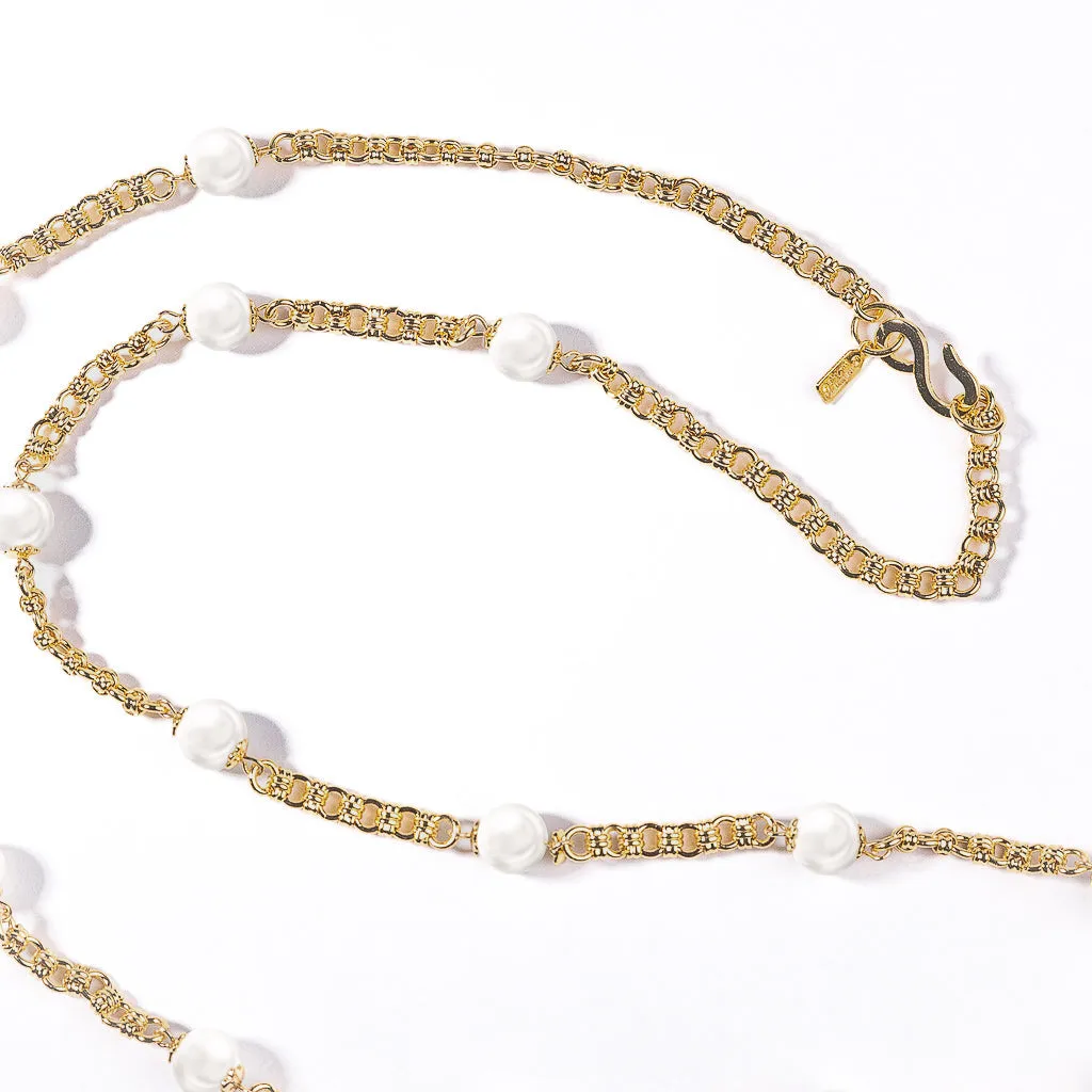 Gold Chain with Pearl Stations Necklace