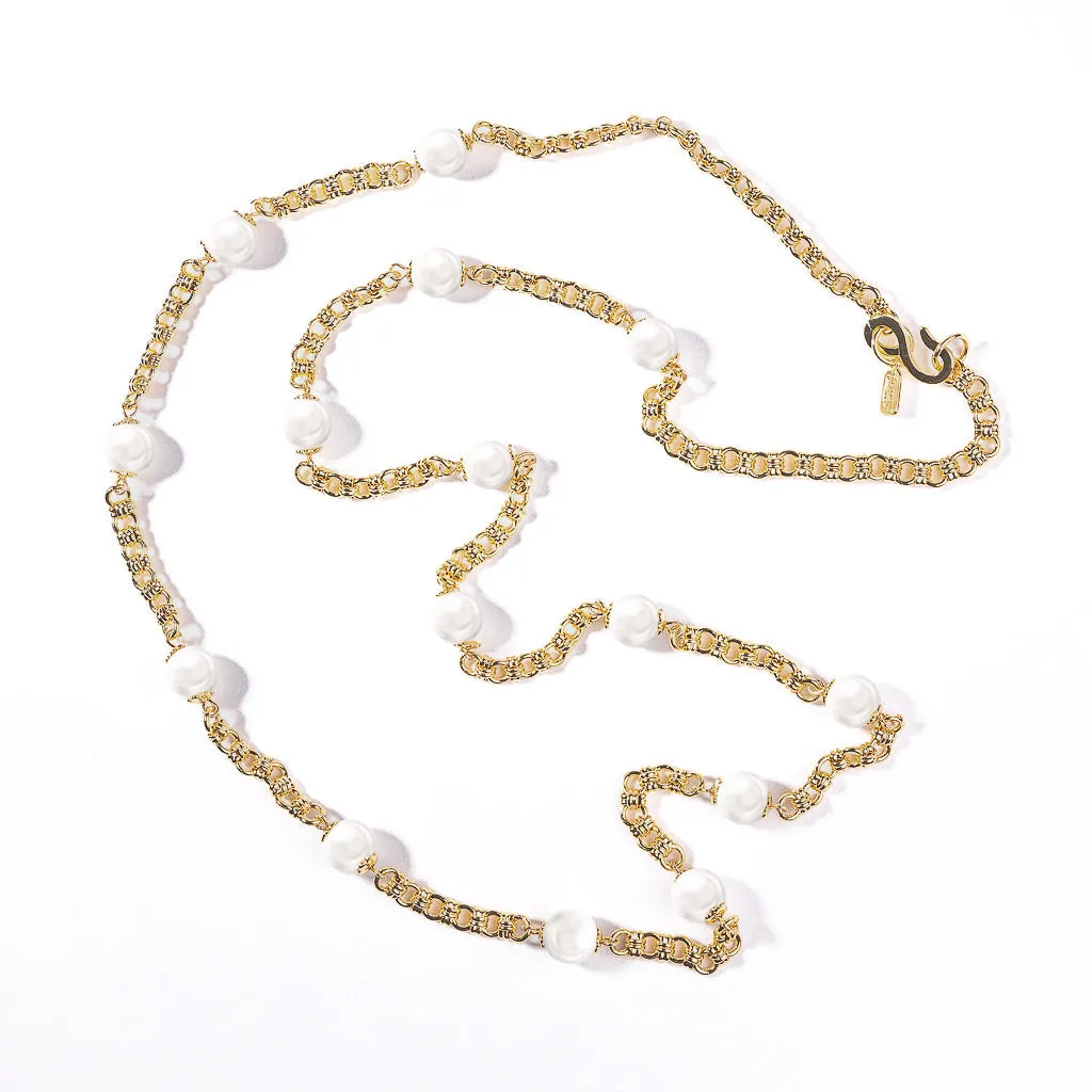 Gold Chain with Pearl Stations Necklace