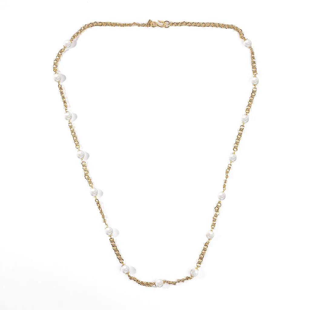 Gold Chain with Pearl Stations Necklace