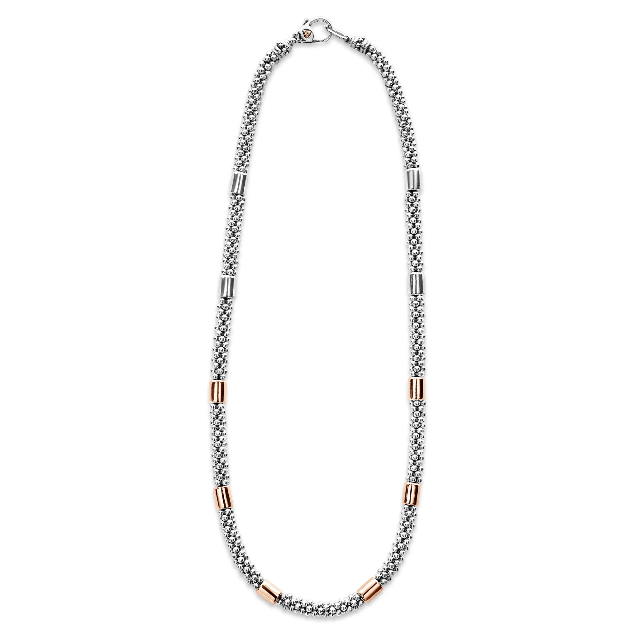 High Bar Rose Gold Station Caviar Necklace | 5mm
