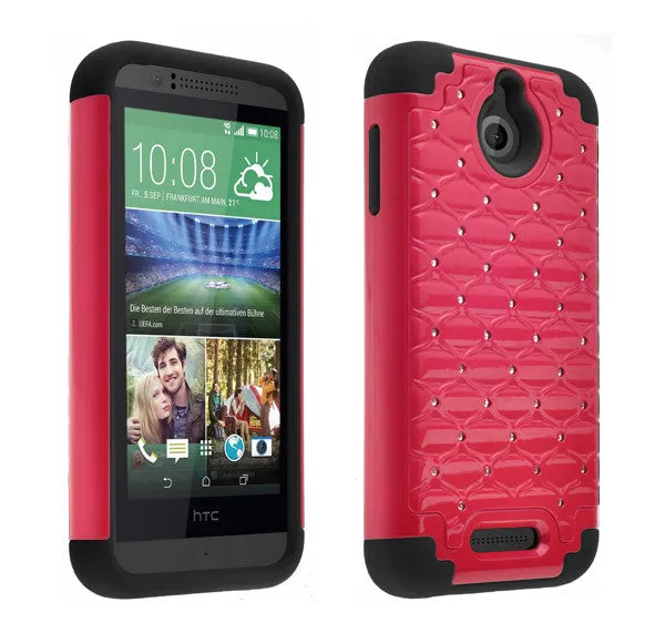 HTC Desire 510 Case, Diamond Rhinestone Slim Hybrid Case - Red/Black