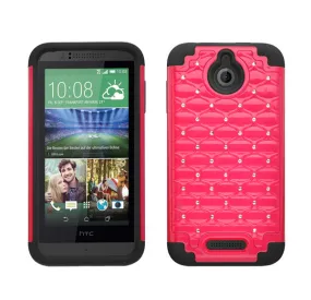 HTC Desire 510 Case, Diamond Rhinestone Slim Hybrid Case - Red/Black