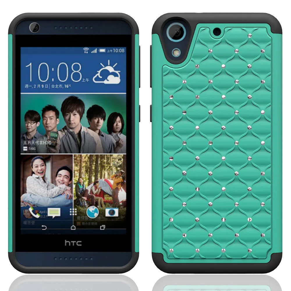 HTC Desire 626 Case, Crystal Rhinestone Slim Hybrid Dual Layer Case Cover for Desire 626 - Teal/Black