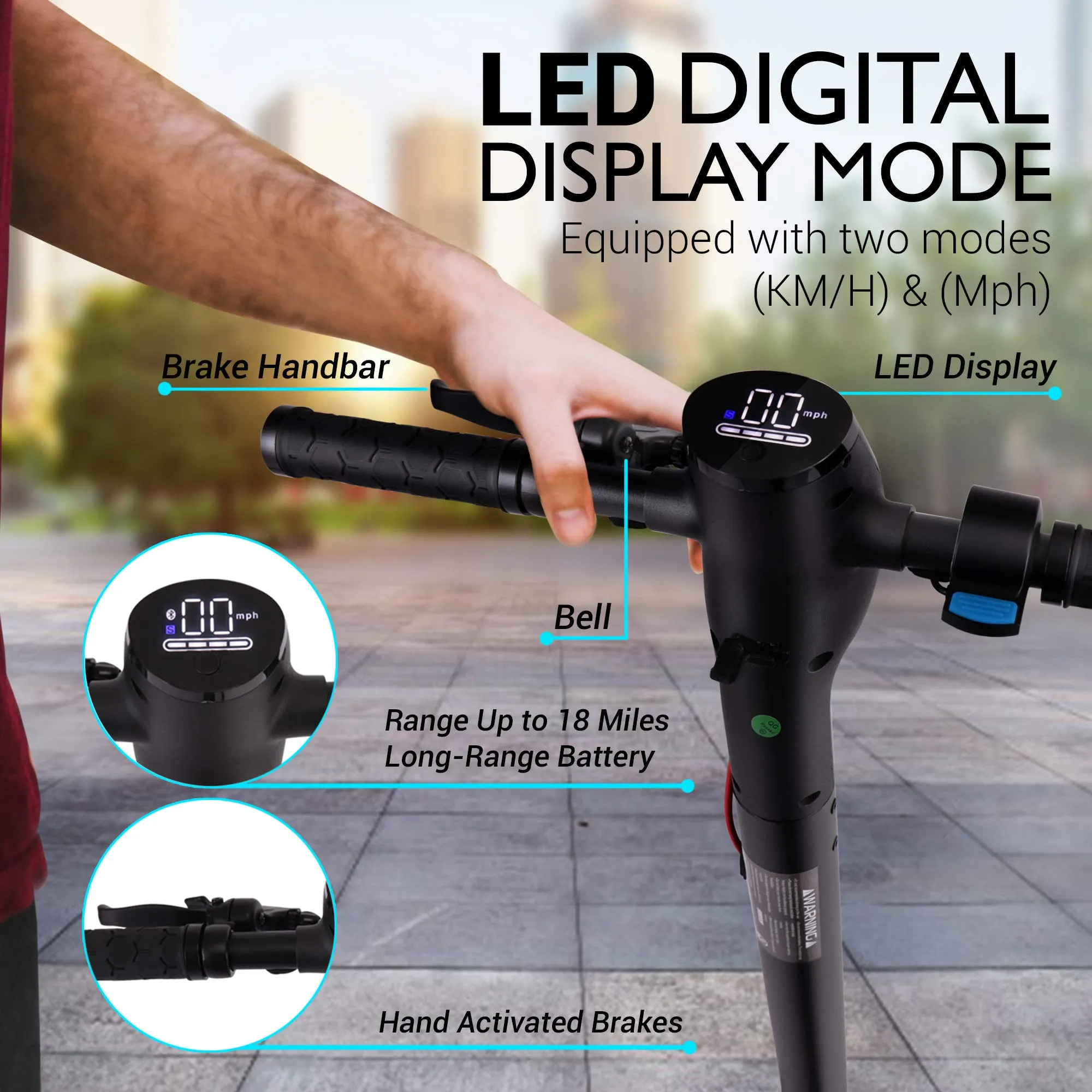 Hurtle Folding Electric Scooter for Adults-300W Brushless Motor Foldable Commuter Scooter w/8.5 Inch Pneumatic Tires,3 Speed Up to 19MPH,18 Miles,Disc Brake&ABS,for Adult&Kids-Hurtle HURES18-M5, Black