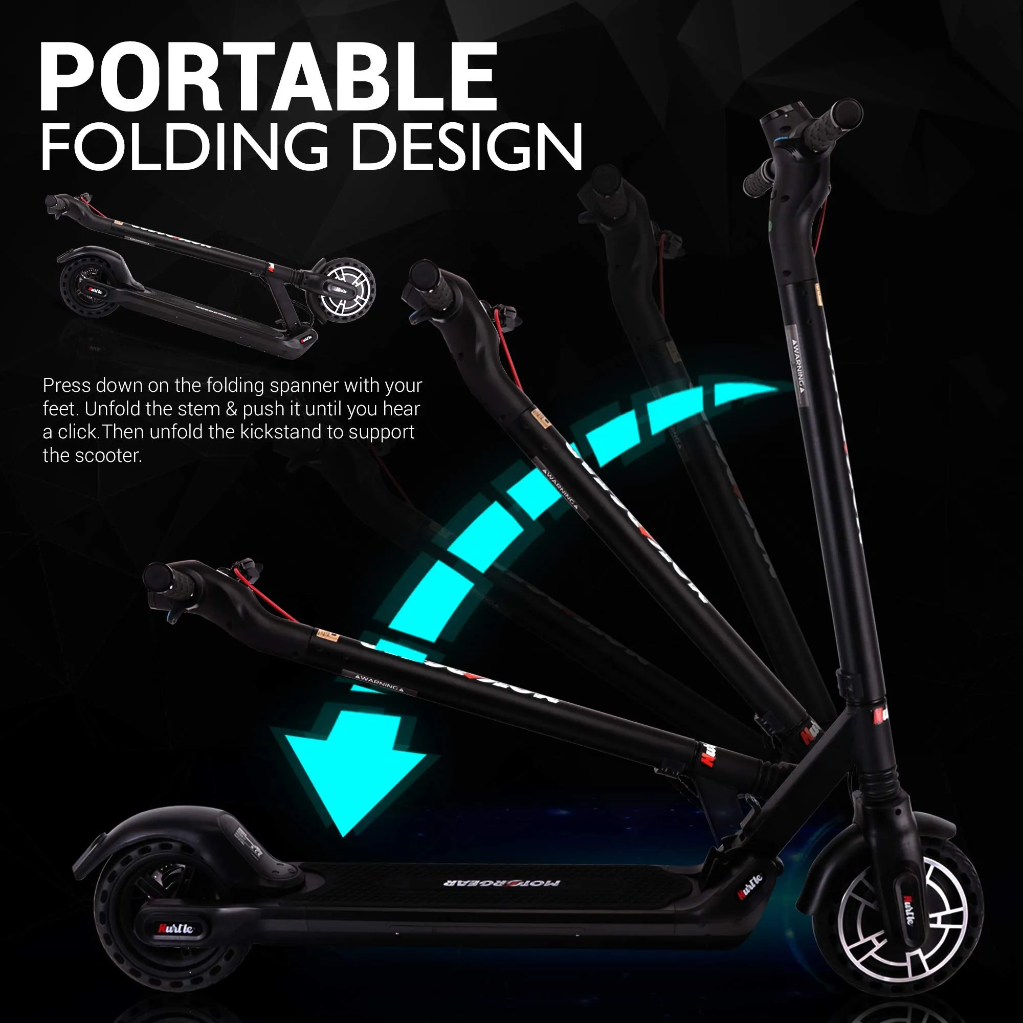 Hurtle Folding Electric Scooter for Adults-300W Brushless Motor Foldable Commuter Scooter w/8.5 Inch Pneumatic Tires,3 Speed Up to 19MPH,18 Miles,Disc Brake&ABS,for Adult&Kids-Hurtle HURES18-M5, Black