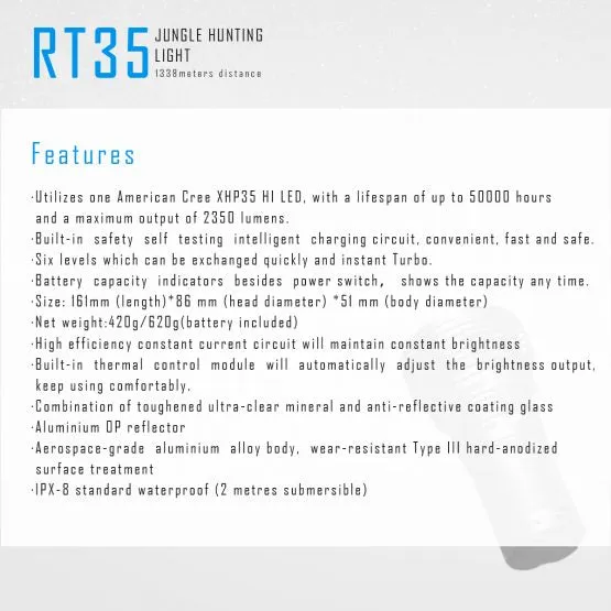 Imalent RT35 Cree XHP35 HI LED 1338 Meters Distance Rechargeable Search Flashlight