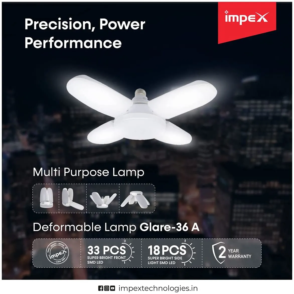 Impex GLARE36A ISO Certified Multipurpose Deformable LED Lamp with 49 LEDs Energy Saving , White