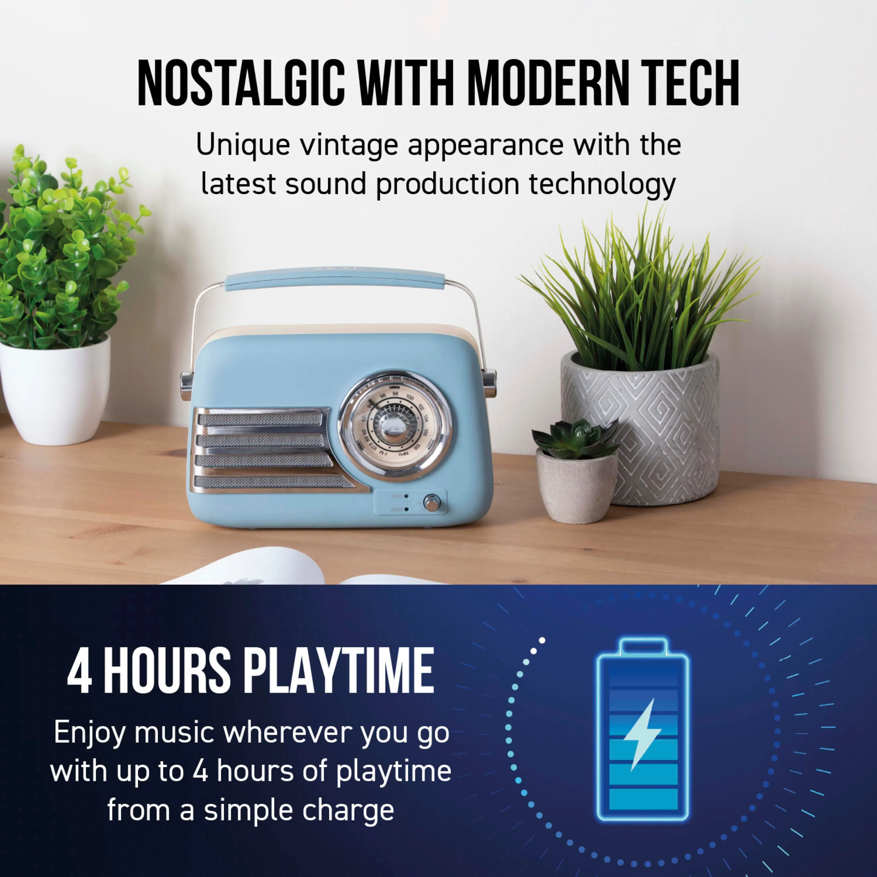 Itek Vintage Bluetooth Radio Blue