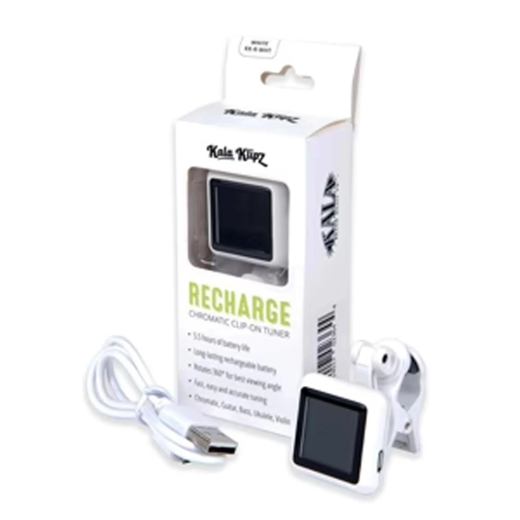 Kala Klipz Rechargeable Ukulele or Guitar Tuner- White