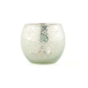 LARGE GLASS GLOBE VOTIVE HOLDER WITH REFLECTIVE LACE PATTERN (4/pkg) - DAIQUIRI GREEN