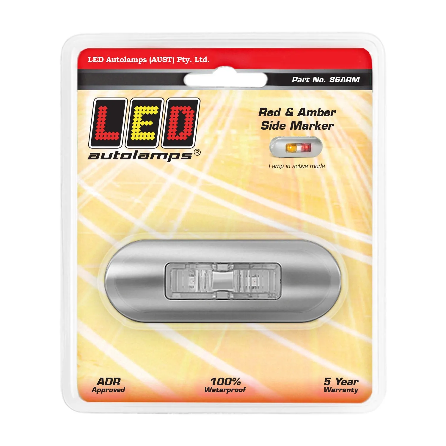 LED Autolamps 86ARM LED Amber/Red Side Marker Lamp with Clear Lens and Coloured LEDs - Brushed Steel Bezel