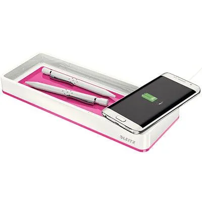 Leitz Wow Desk Organiser With Induction Charger Pink