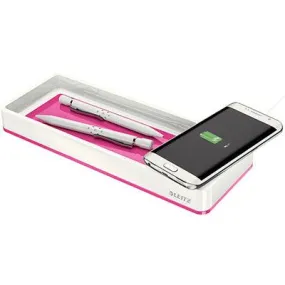 Leitz Wow Desk Organiser With Induction Charger Pink