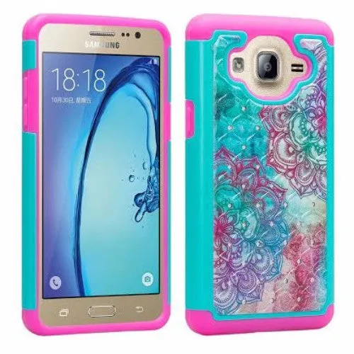 LG K3 Case, Slim Rhinestone Studded Hybrid Dual Layer[Impact/Shock Resistant] Case for LG K 3 - Teal Flower