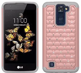 LG K7 Case | Tribute 5 Case | Treasure Case, Diamond Rhinestone Slim Hybrid Case - Pink/Grey