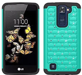 LG K7 Case | Tribute 5 Case | Treasure Case, Diamond Rhinestone Slim Hybrid Case - Teal/Black