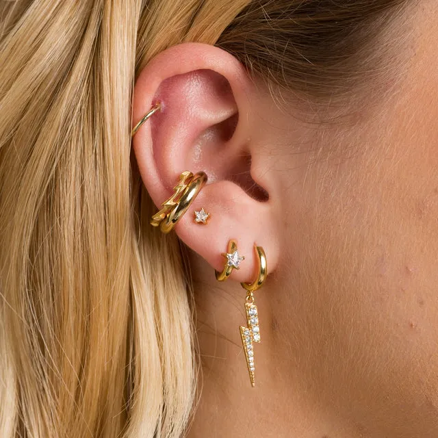 Lightning Hoop Earrings - Gold - SPG-259