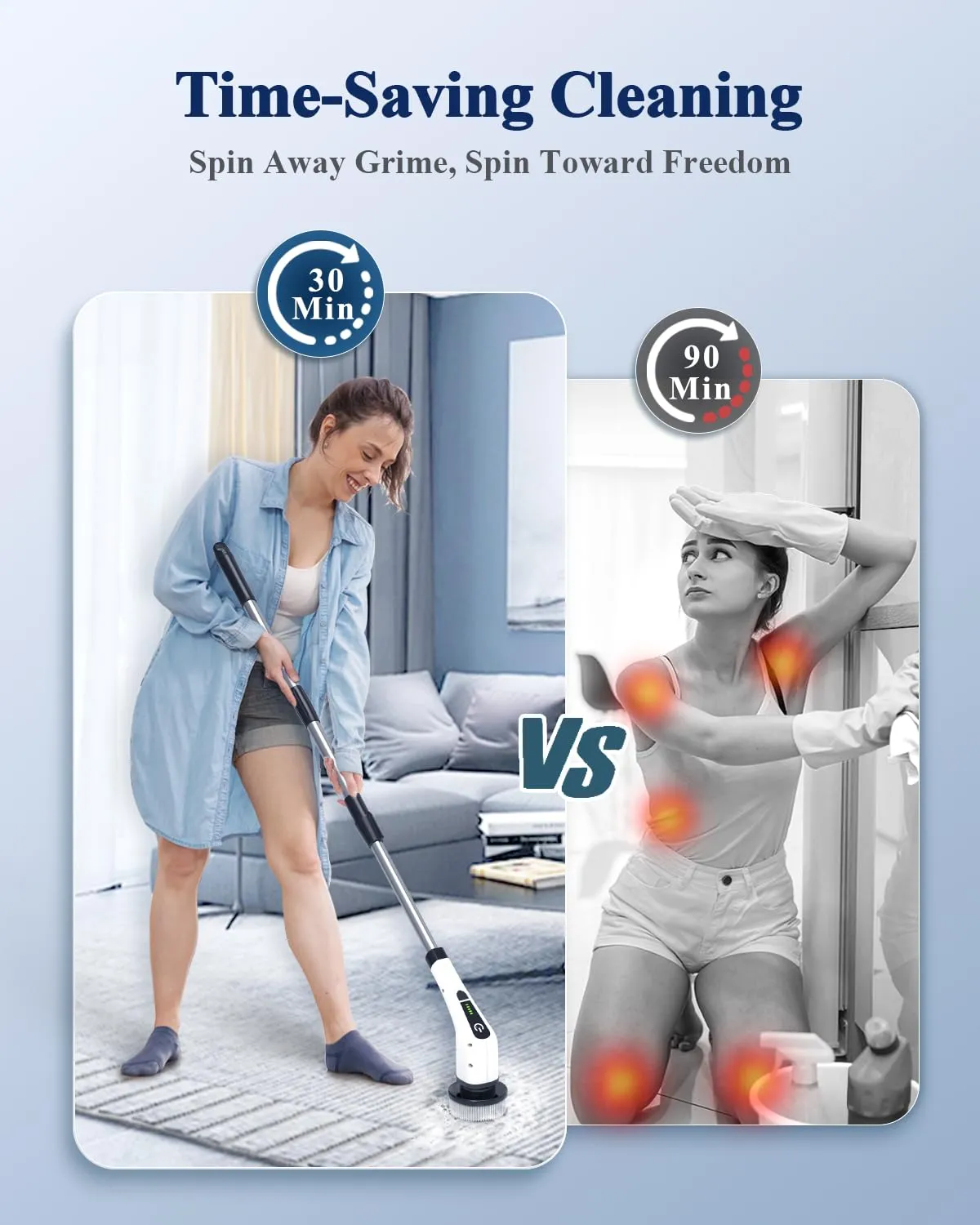 LOSUY Electric Spin Scrubber, Cordless Cleaning Brush with 7 Replaceable Drill Brush Heads and 54 Inch Adjustable Extension Arm, Power Shower Scrubber for Bathroom, Kitchen, Floor, Tile, Tub