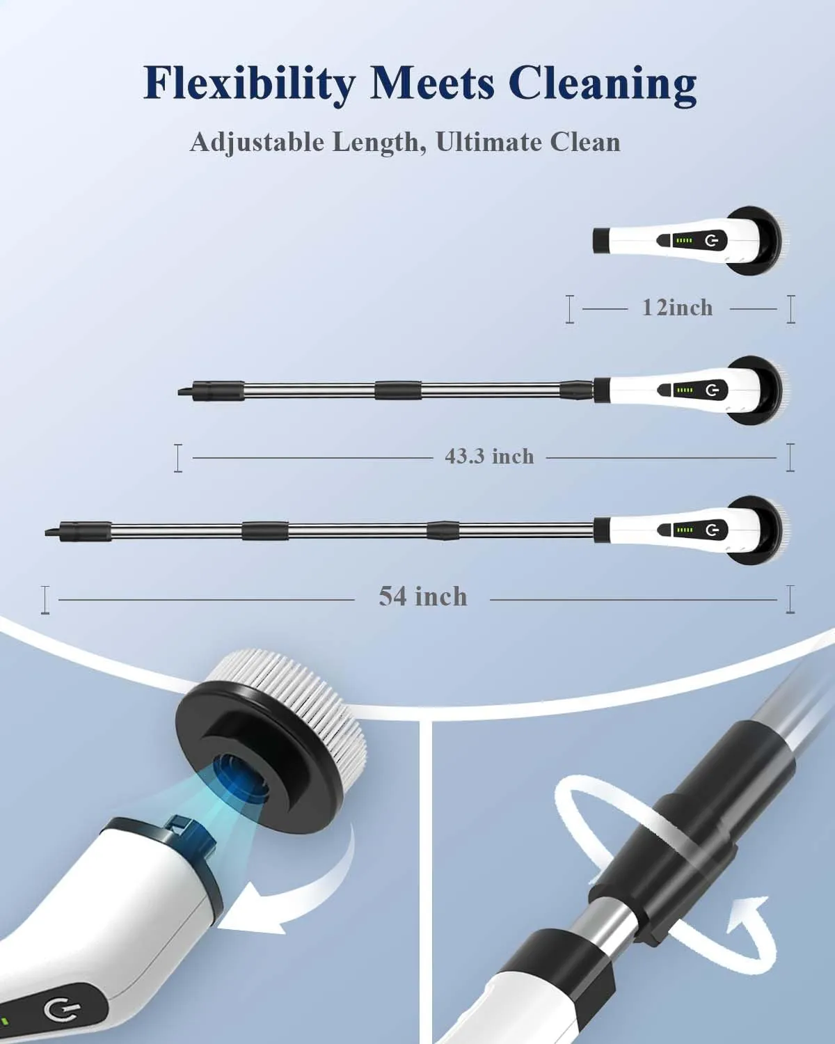 LOSUY Electric Spin Scrubber, Cordless Cleaning Brush with 7 Replaceable Drill Brush Heads and 54 Inch Adjustable Extension Arm, Power Shower Scrubber for Bathroom, Kitchen, Floor, Tile, Tub