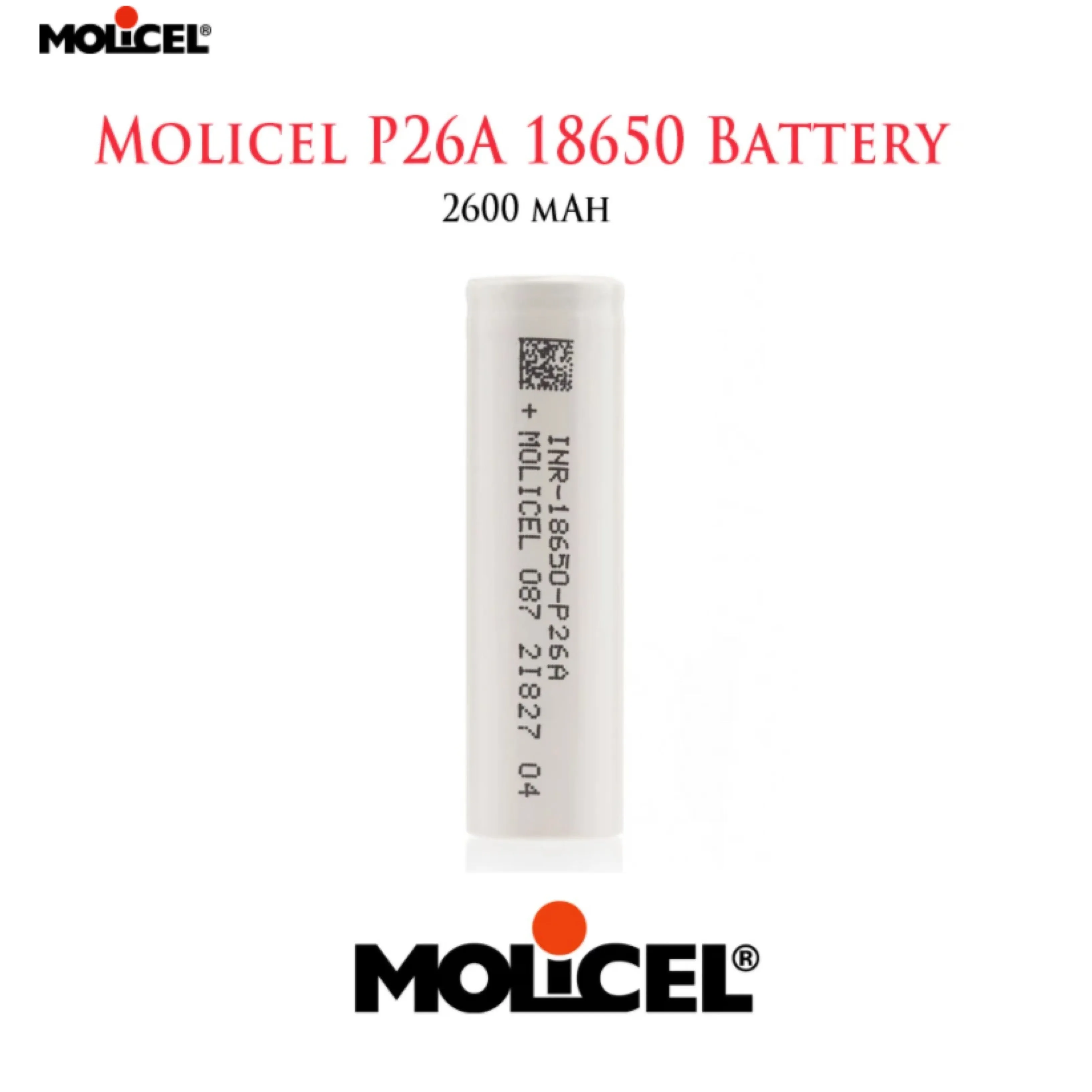 Molicel P26A INR18650 2600mAh 3.6V 35A Rechargeable Li-ion  Battery