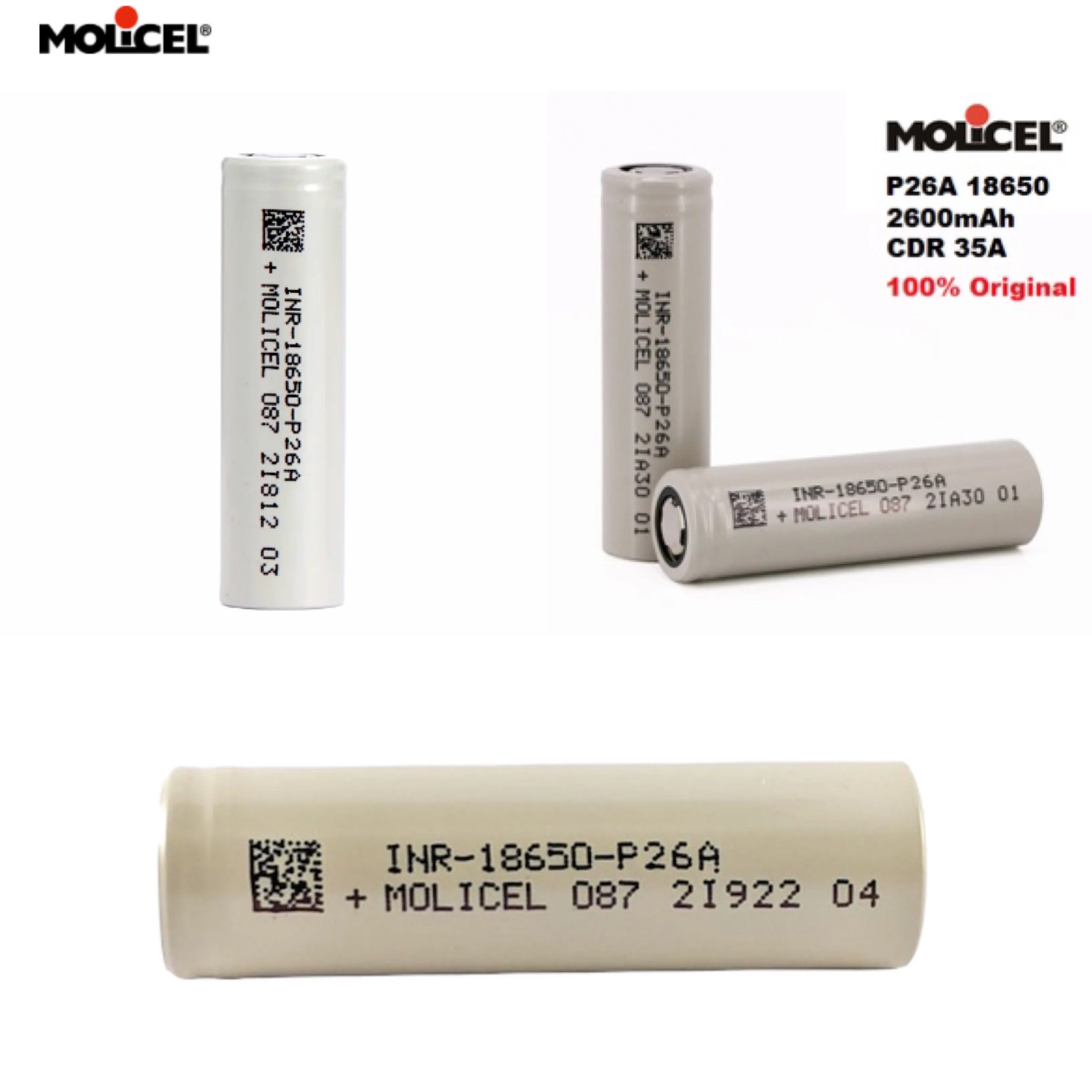 Molicel P26A INR18650 2600mAh 3.6V 35A Rechargeable Li-ion  Battery
