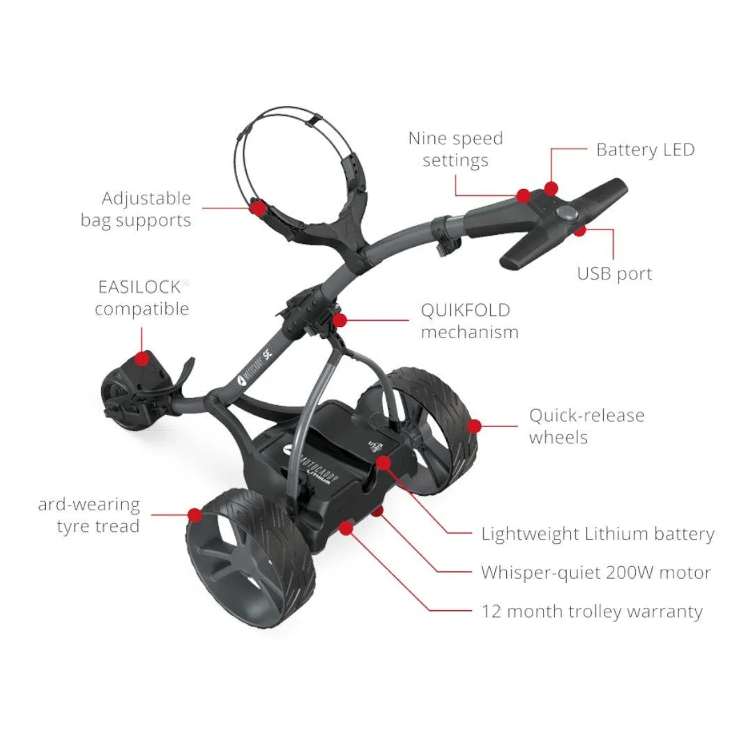 Motocaddy 2024 SE Electric Golf Trolley | 18 Hole Lead Acid Battery