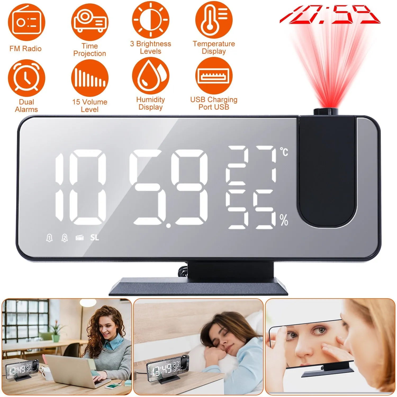 Projection Alarm Clock with Radio Function