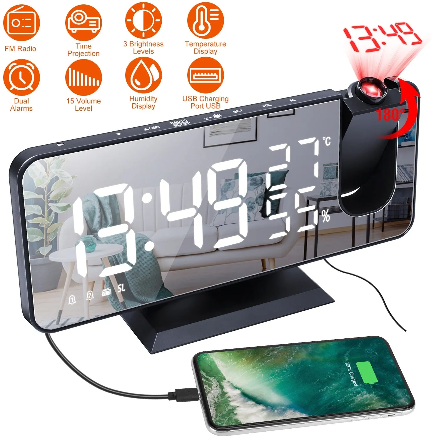 Projection Alarm Clock with Radio Function