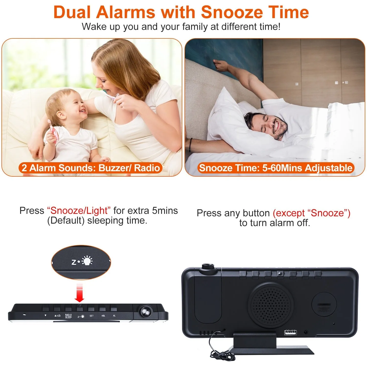 Projection Alarm Clock with Radio Function
