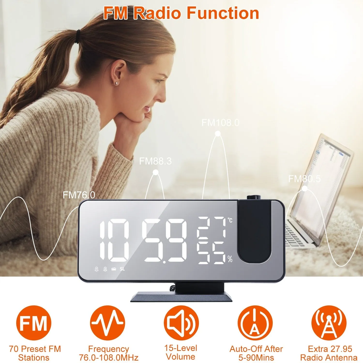 Projection Alarm Clock with Radio Function