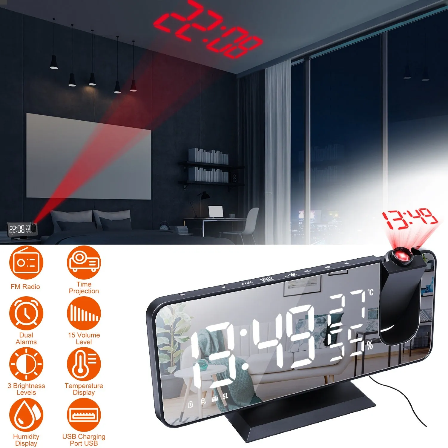 Projection Alarm Clock with Radio Function