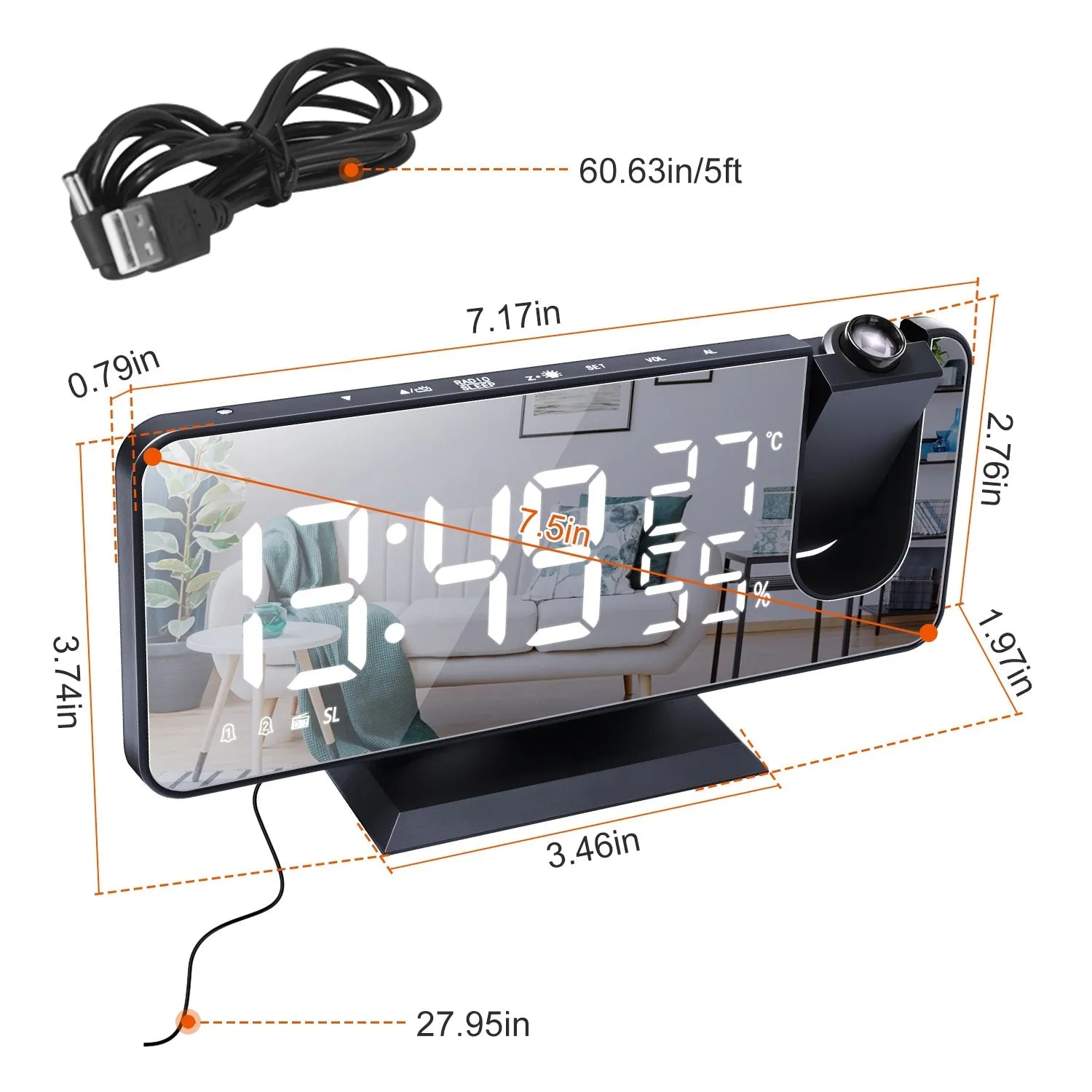 Projection Alarm Clock with Radio Function