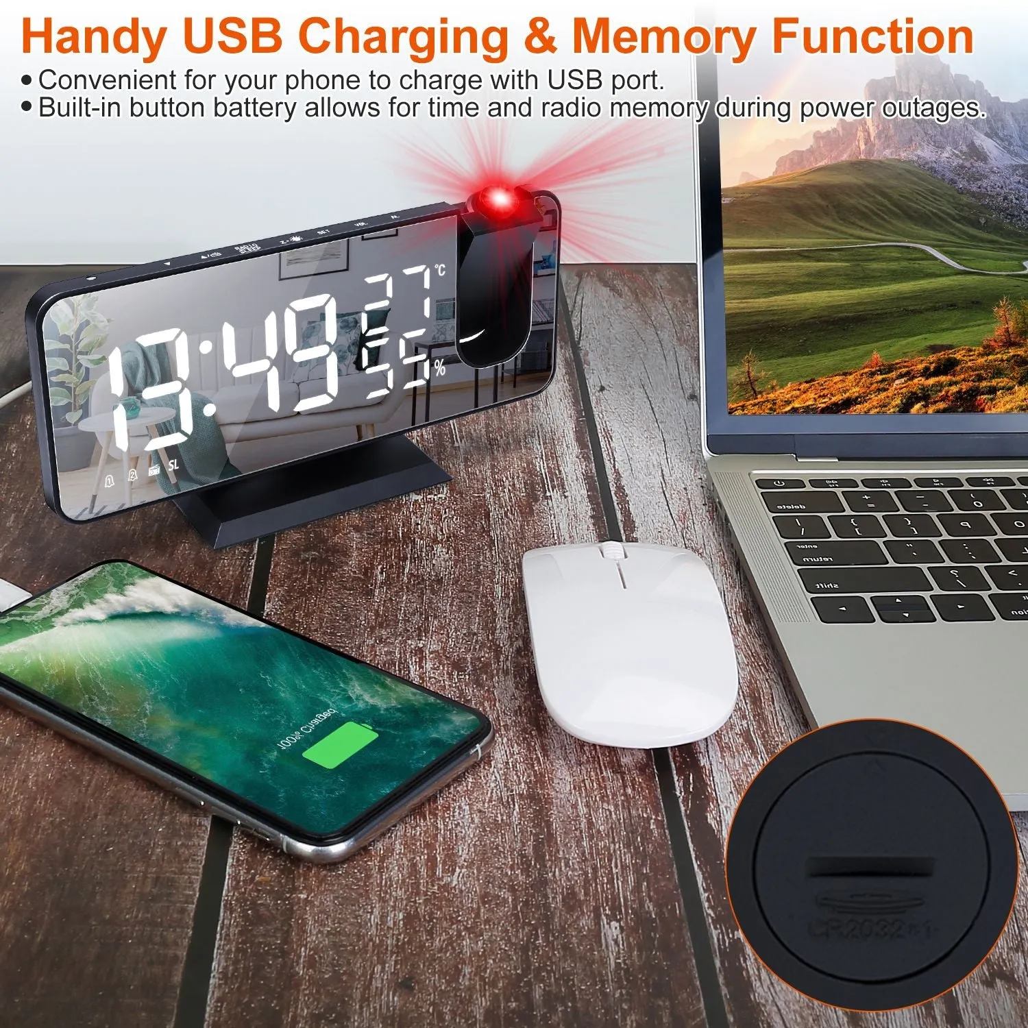 Projection Alarm Clock with Radio Function