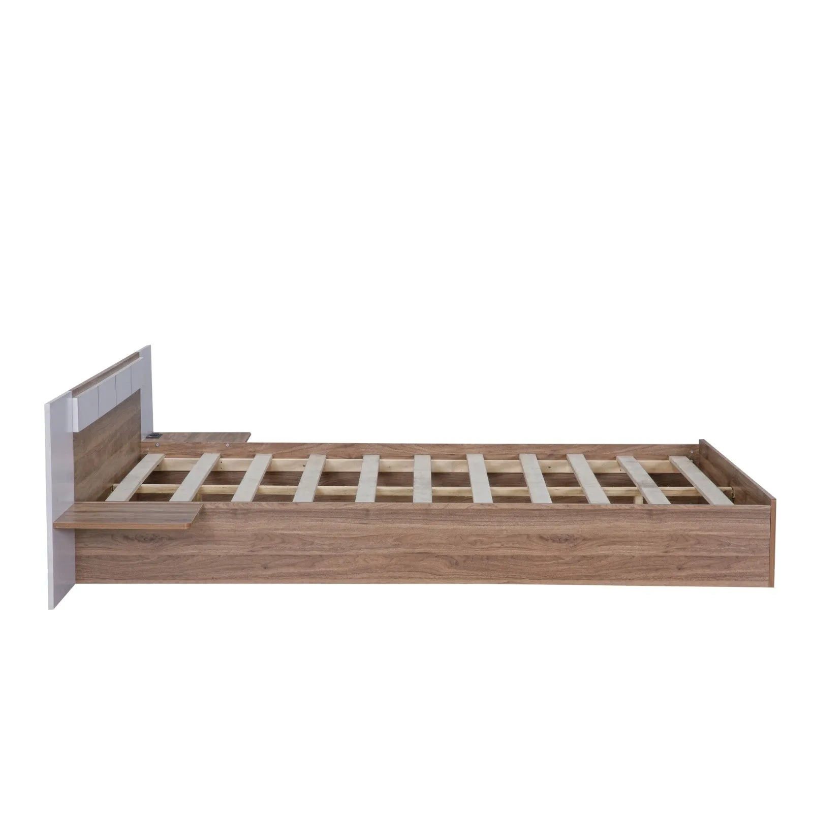 Queen-Size Platform Bed with Headboard Shelves, USB Ports, and Sockets