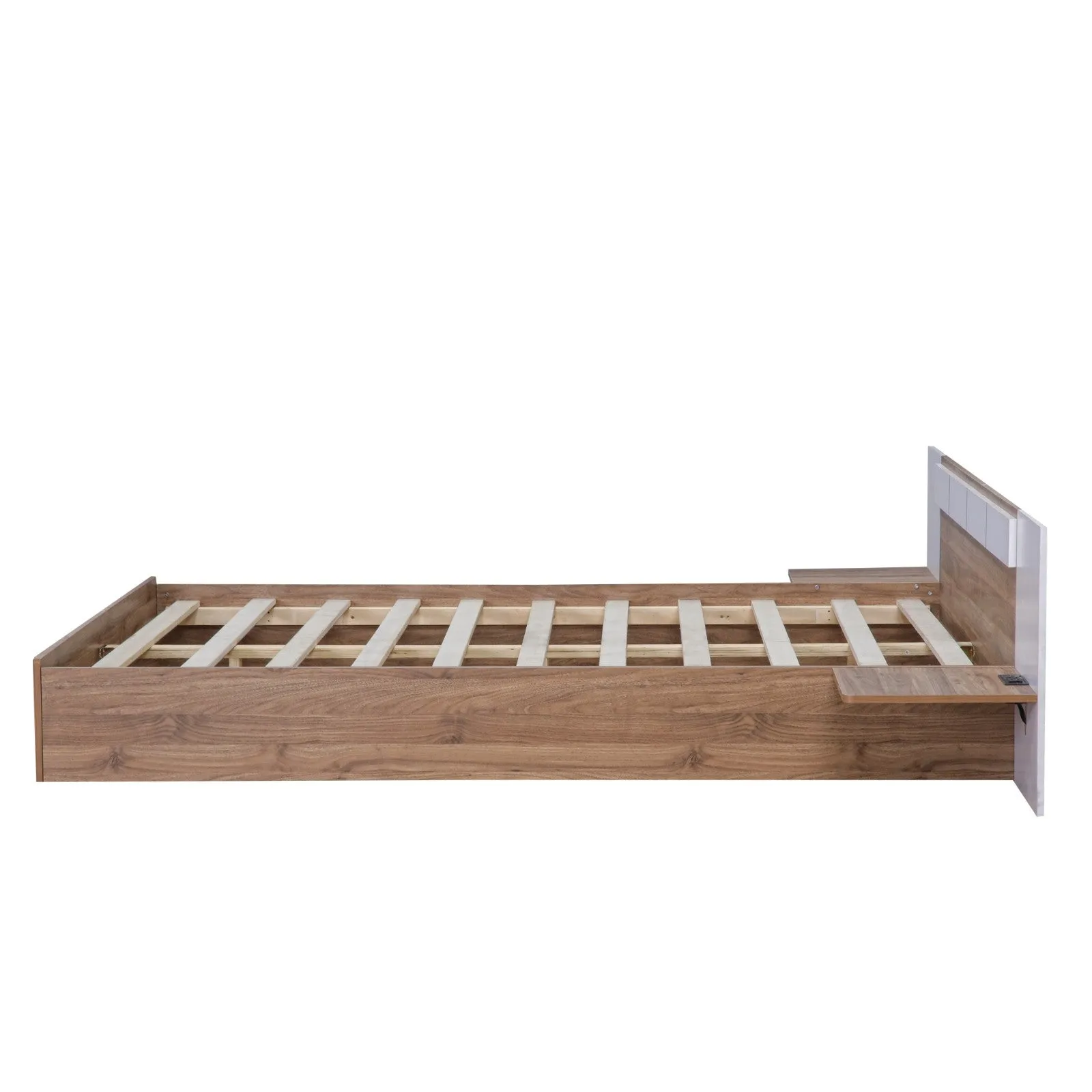 Queen-Size Platform Bed with Headboard Shelves, USB Ports, and Sockets