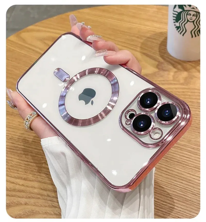 "Premium Transparent Magnetic MagSafe Wireless Charging Case for iPhone 14/13/12/11 Pro Max - Clear Silicone Cover"