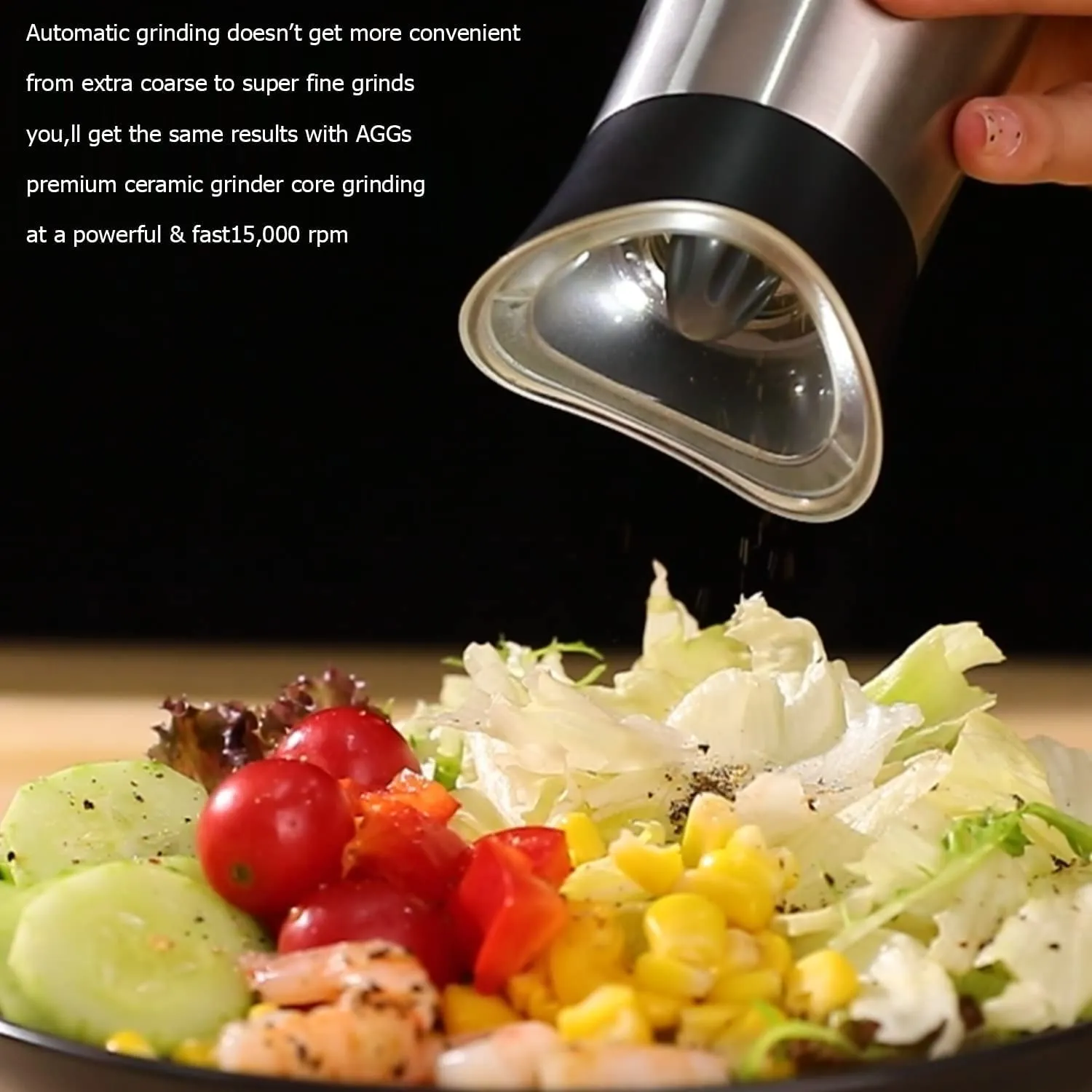 Rechargeable Electric Gravity activated Pepper / Salt / Spice Grinder with LED Light, Adjustable Coarseness, Rechargeable, One Hand use Stainless Steel, Protected Port, & Magnetic Universal USB cable by Aggels