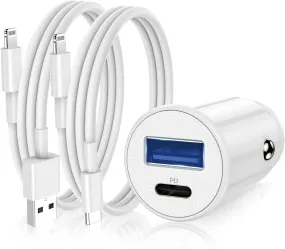 relaxed iPhone Fast Car Charger, [Apple MFi Certified] Apple Car Charging Adapter, Dual Port USB A and USB C Plug with 2Pack 6ft Lightning Cable for iPhone 14/13/12/11 Pro Max iPad Case